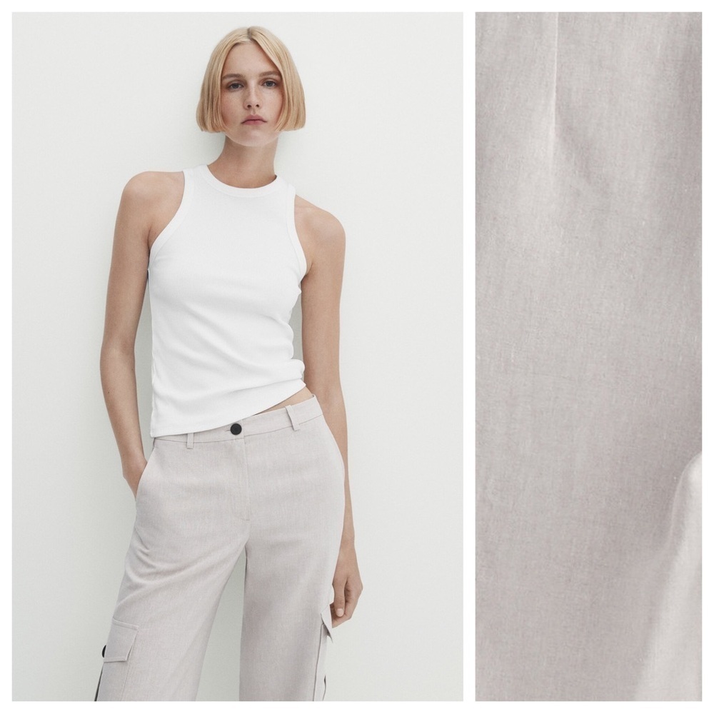 NWT. Massimo Dutti Linen Blend Straight Fit Cargo Pants. Size 10. - Picture 3 of 12